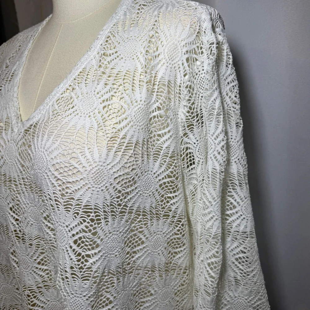 Always For Me‎ White Crochet Lace Swim Cover Up Tunic V-Neck 1X